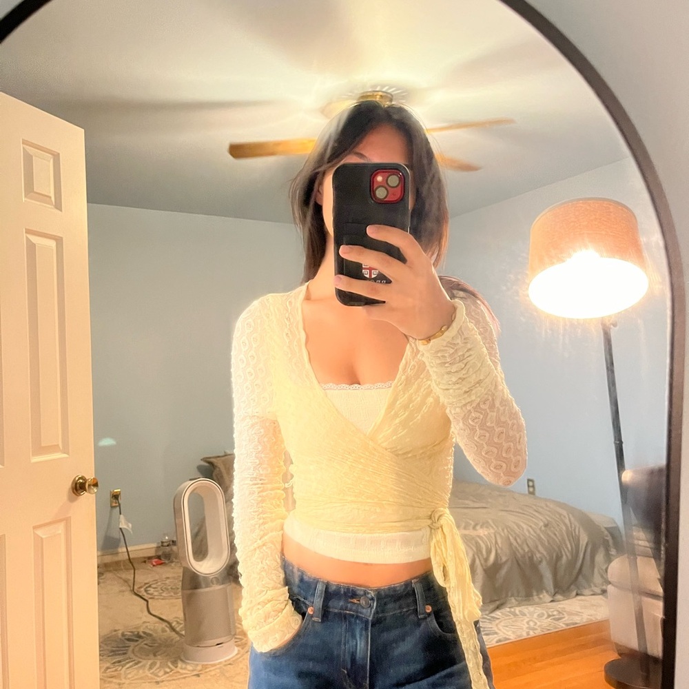 Elegant Yellow Wrap Top